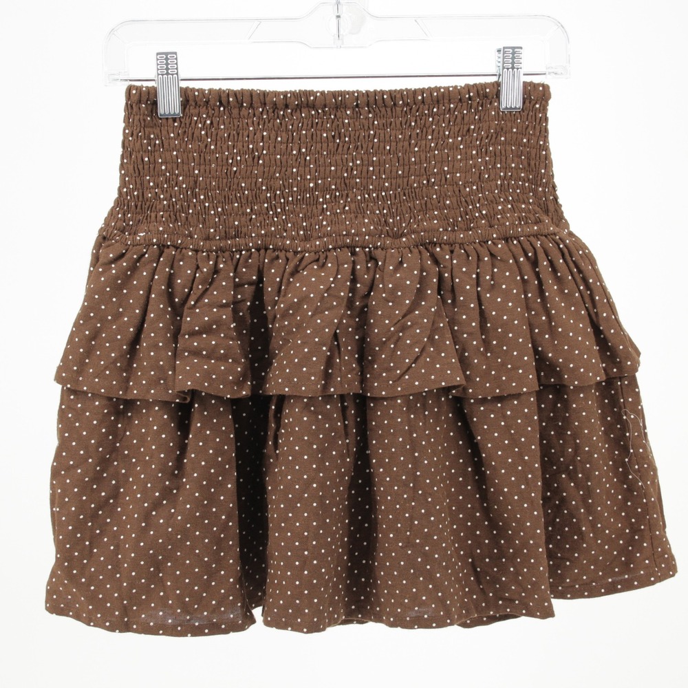 Midnight Sky Women's Brown Polka Dot Ruffled Smocked Skirt Size S